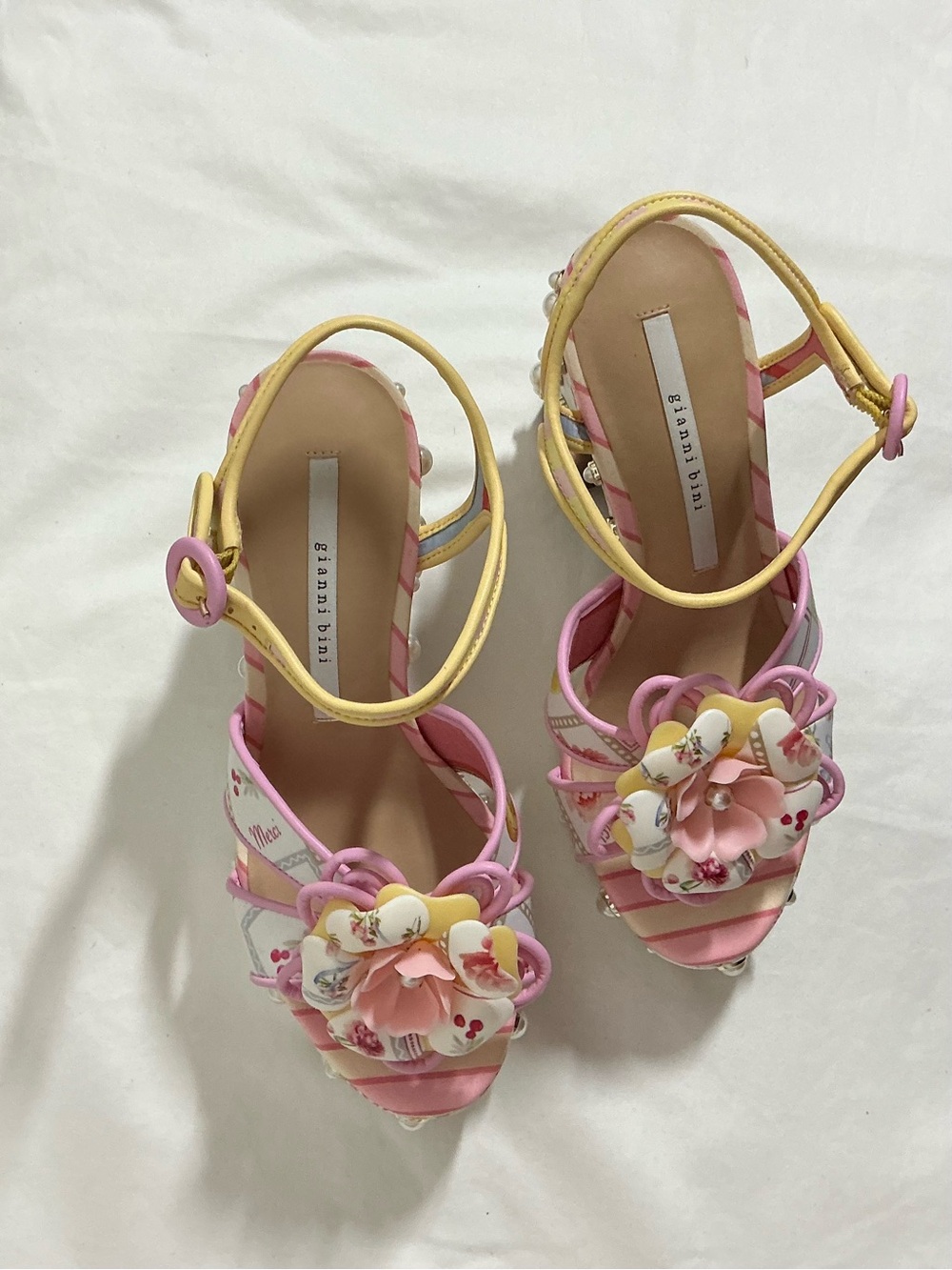 🆕 Gianni Bini | Brook Two Floral Postcard Print Pearl Platform Block Heels - Picture 4 of 10